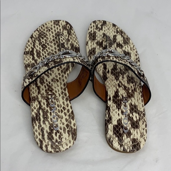 Coach Sz 5B Snake Embossed Leather Flat Sandals - Picture 2 of 5